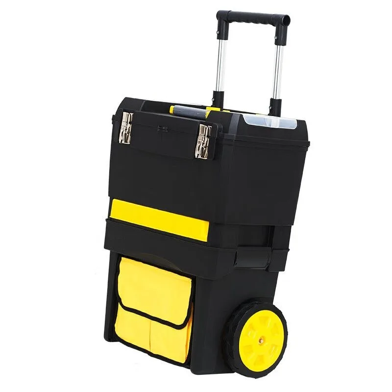 Stackable Rolling Tool Box Heavy Duty Wheels PP Plastic Trolley Hardware Storage Case Multi-Layer Tool Storage Organization