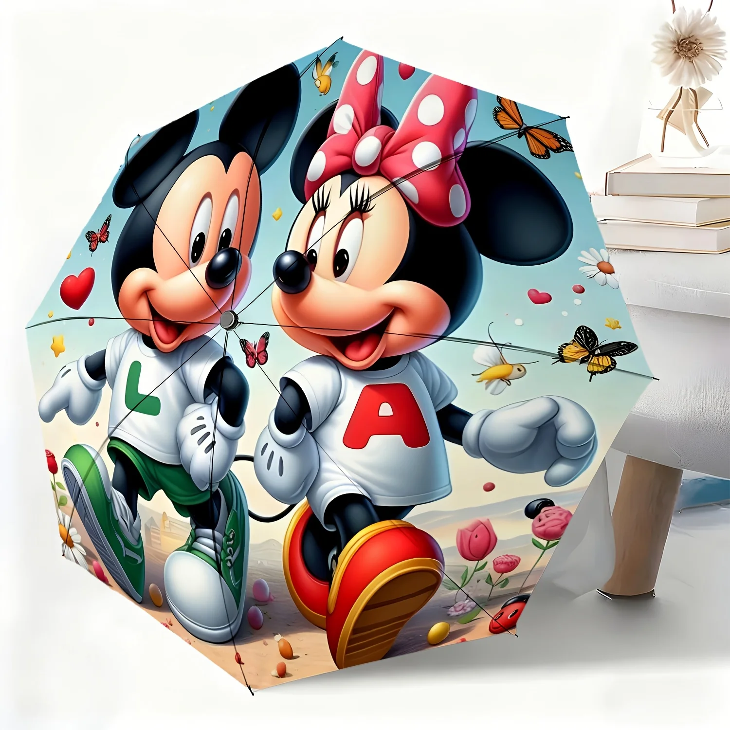 

1pc Umbrella Featuring Mickey And Minnie Cartoons, a Fully Automatic Umbrella Suitable for All Occasions, a Portable Folding R