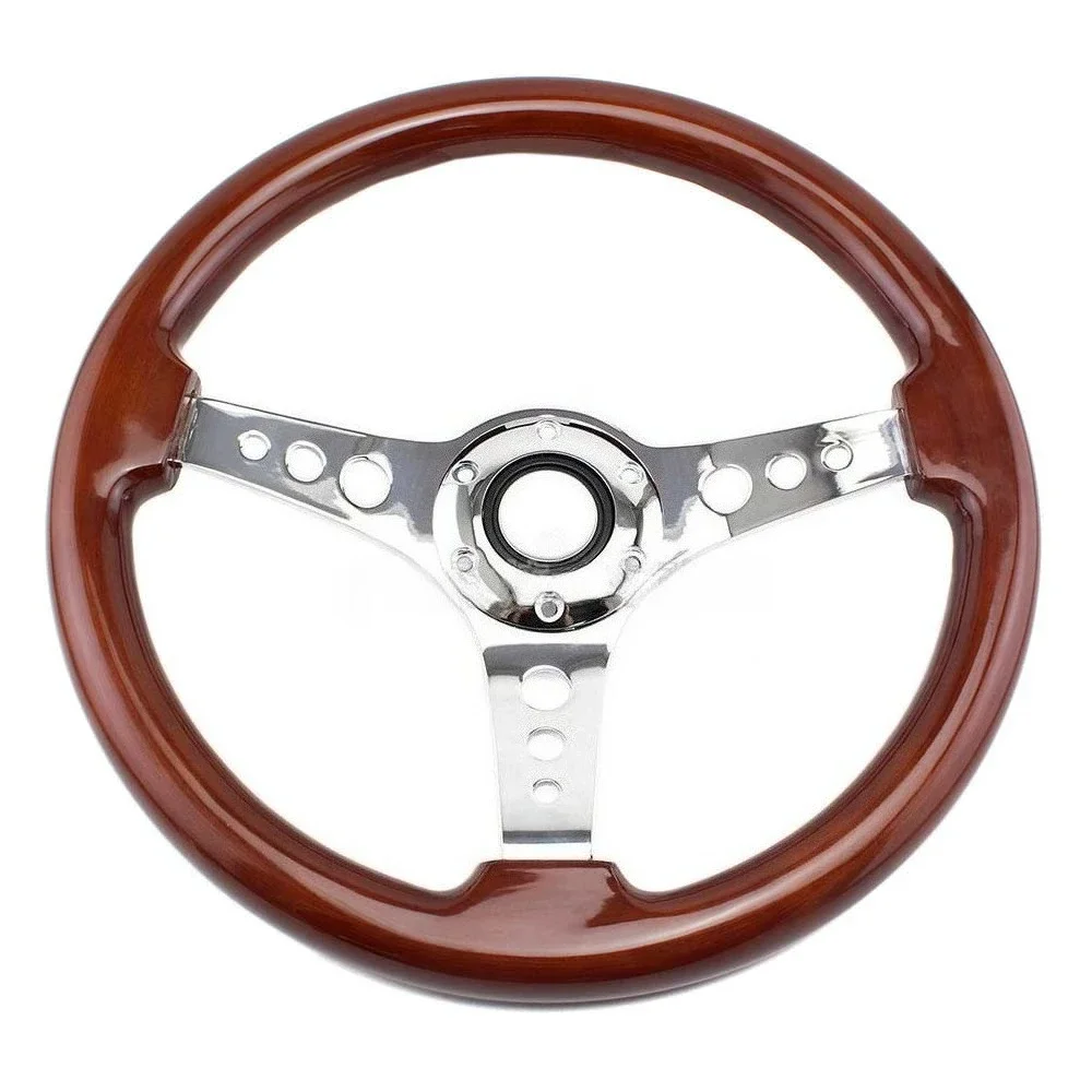 Universal 14 Inch 350MM Solid Wood True Peach Wood Quick Release Steering Wheel Retro Sports Racing Steering Wheel Accessories
