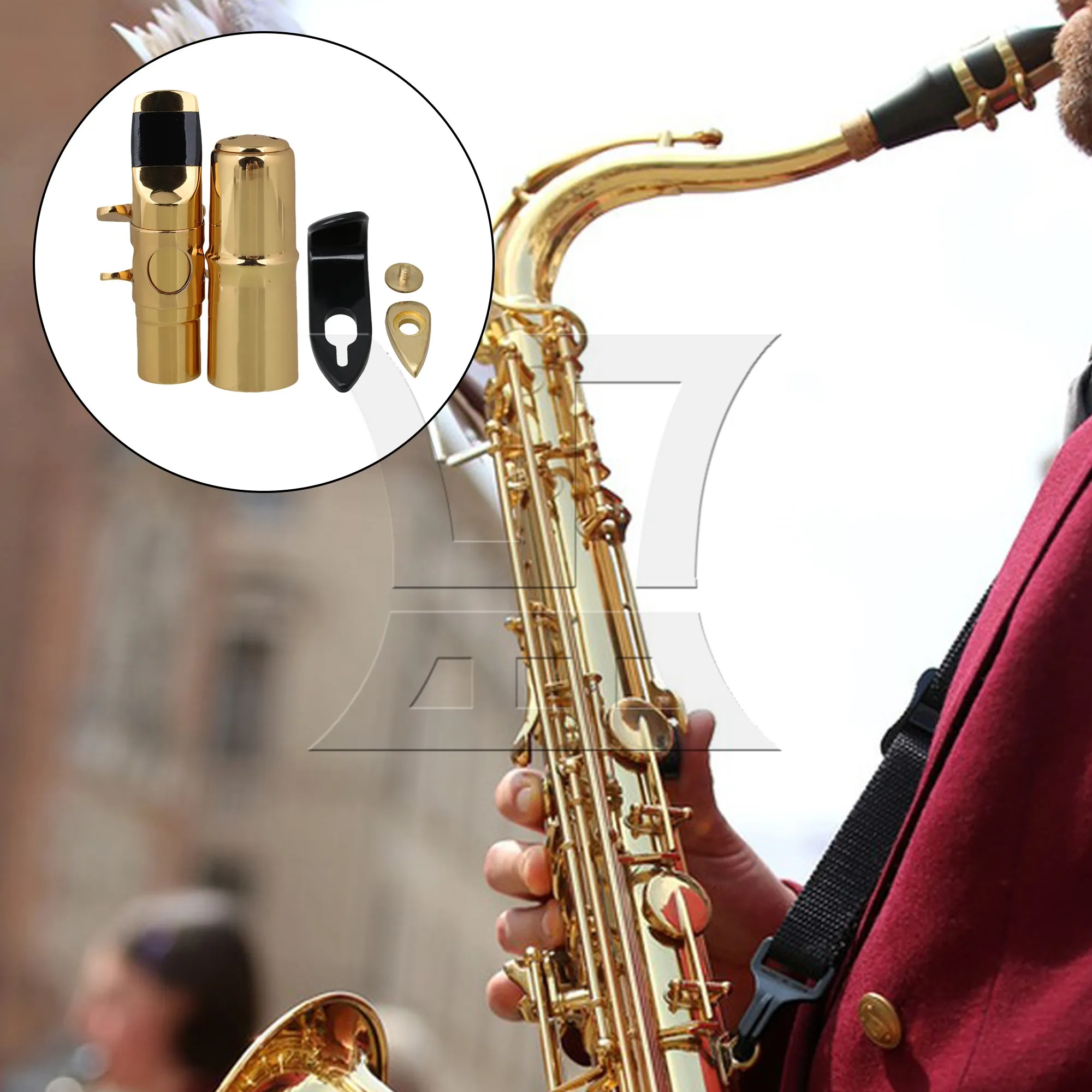 Sax Mouthpiece for Soprano B Flat 7# with Thumb Hook Rest Golden Kit