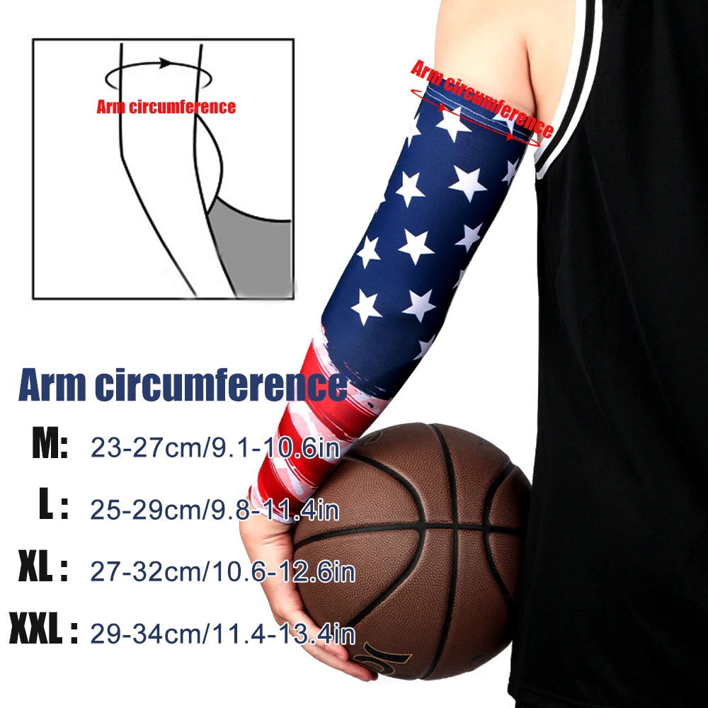 Arm Sleeves Men Women Compression Cooling Ice Silk UV Sun Protection Sports Protection Tattoo Cover Sleeves American Flag