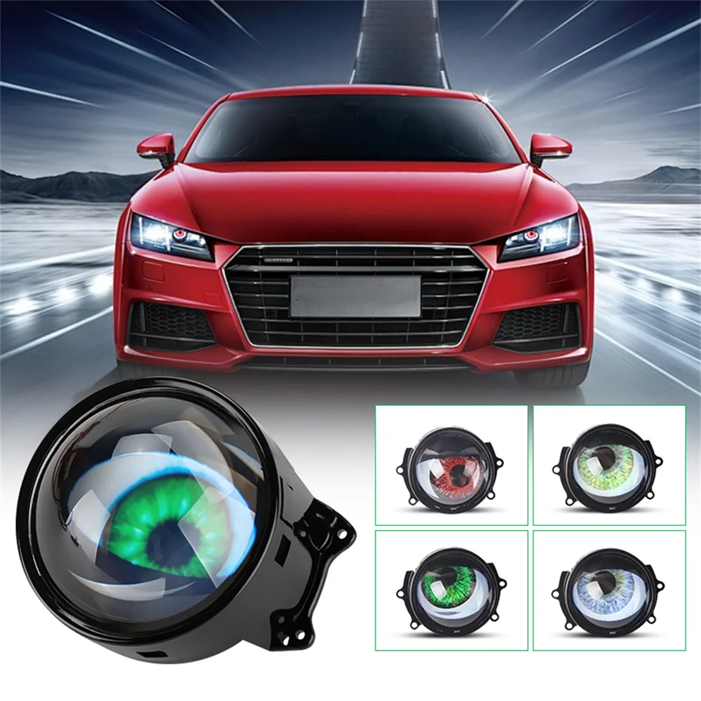 Dynamic LED Car Headlights 3 Inch Devil Eyes Lens Lights For 12v Car Demon Eye Red Eye Retrofit Kits Headlight Assembly