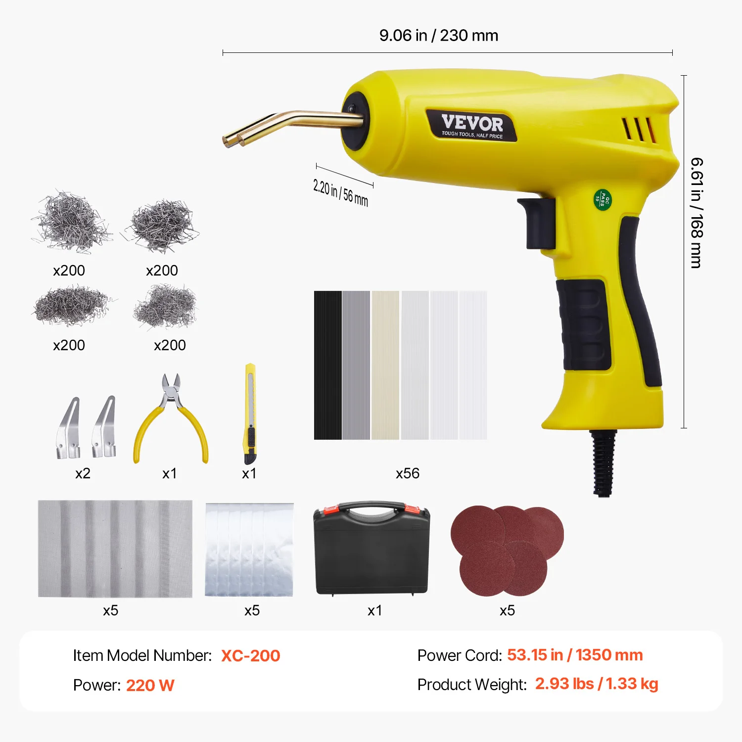 SucceBuy Plastic lasset 220W Plastic lasserpistool met 800/1200 stuks Hot Staples Professioneel heet nietjeslaspistool voor reparatie
