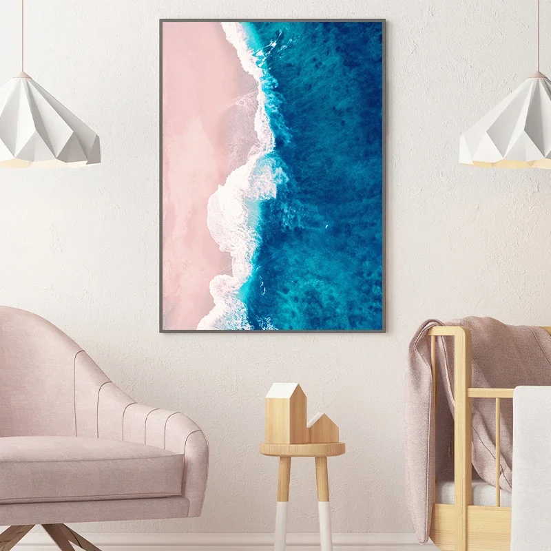 Beach Sunset Pink Blue Aesthetics Wall Arts Posters Canvas Painting for Room Office School Decoration Stuff Home Decor