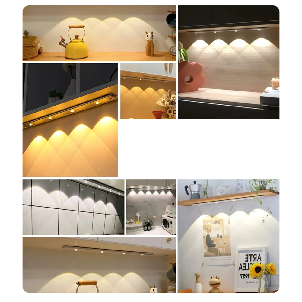 Motion Sensor LED Lights Ultra-thin Night Lamp USB Rechargeable Under Cabinet Lights 3 Color For Closet Lighting
