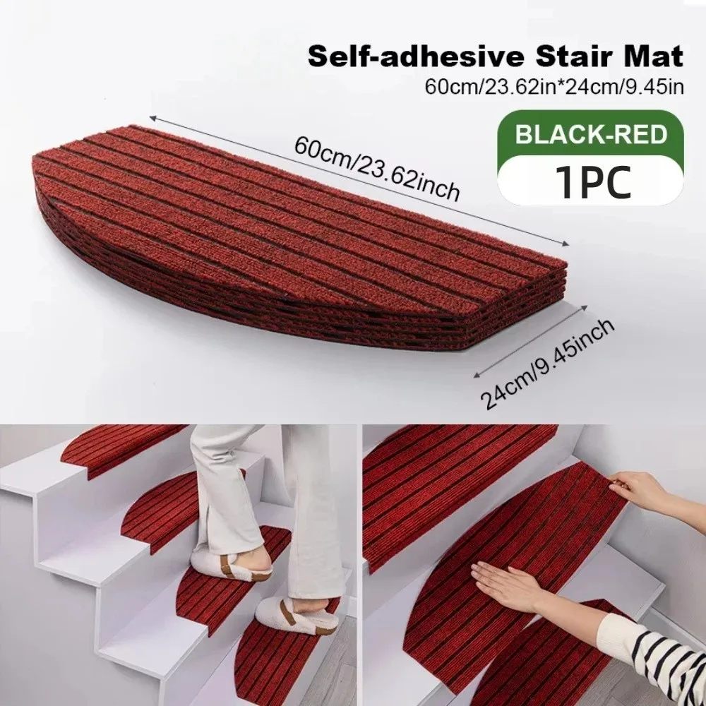 Semi-Circular Stair Mat Rug 4mm Thick Non-Slip Stair Tread Carpet Anti-Fall Self-Adhesive Household Floor Mats All Indoor Places