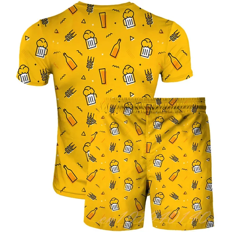 Funny Little Yellow Duck Summer Men\'s Set OverSize Printed Short Sleeve Shorts Suit 2 Pieces Fashion Trend Streetwear Clothing