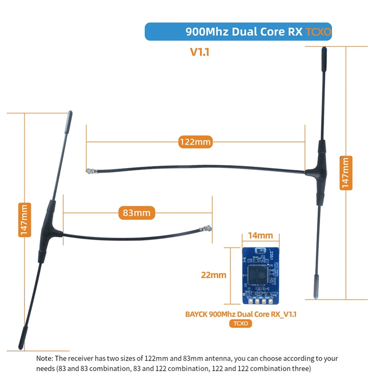 915Mhz 868MHz ELRS RX Diversity Receiver Dual Core RX TCXO Dual Antenna for FPV Long Rang Racing Drone A