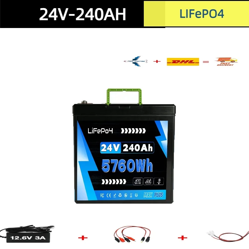 

24V 240Ah 5760Wh lithium iron phosphate battery, safe and environmentally friendly, suitable for off grid solar energy systems