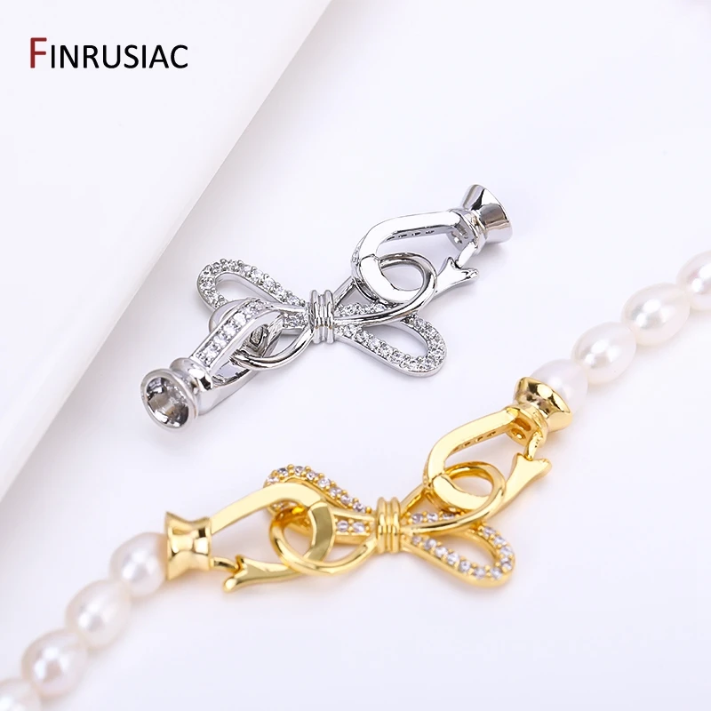 18K Gold Plated Brass Inlaid Zircon Pearl Clasps High Quality DIY Nacklace Connectors For Jewelry Making Supplies Wholesale