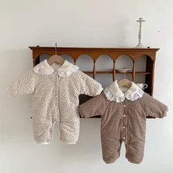 MILANCEL New Floral Flannel Padded Baby Rompers Fur Lining Girls Jumpsuits Floral Fleece Thicken Toddler Clothing Jumpsuit