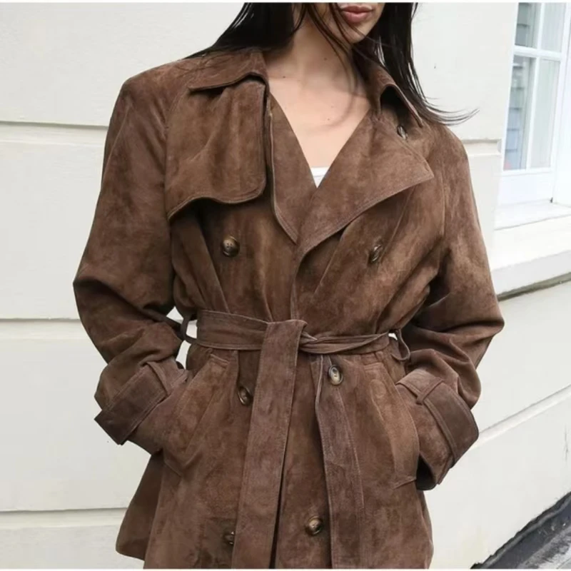 KNOW DREAM Stylish Elegant Woolen Trench Coat With Classic Double Breasted Design Traf Exquisite Button Details A Graceful Belt