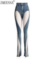 ZMEENNA High Waisted Blue Jeans With Cutout Design For Women Slim Fit Cut Out Pants Stylish Modern Fashionable Trendy ZM690