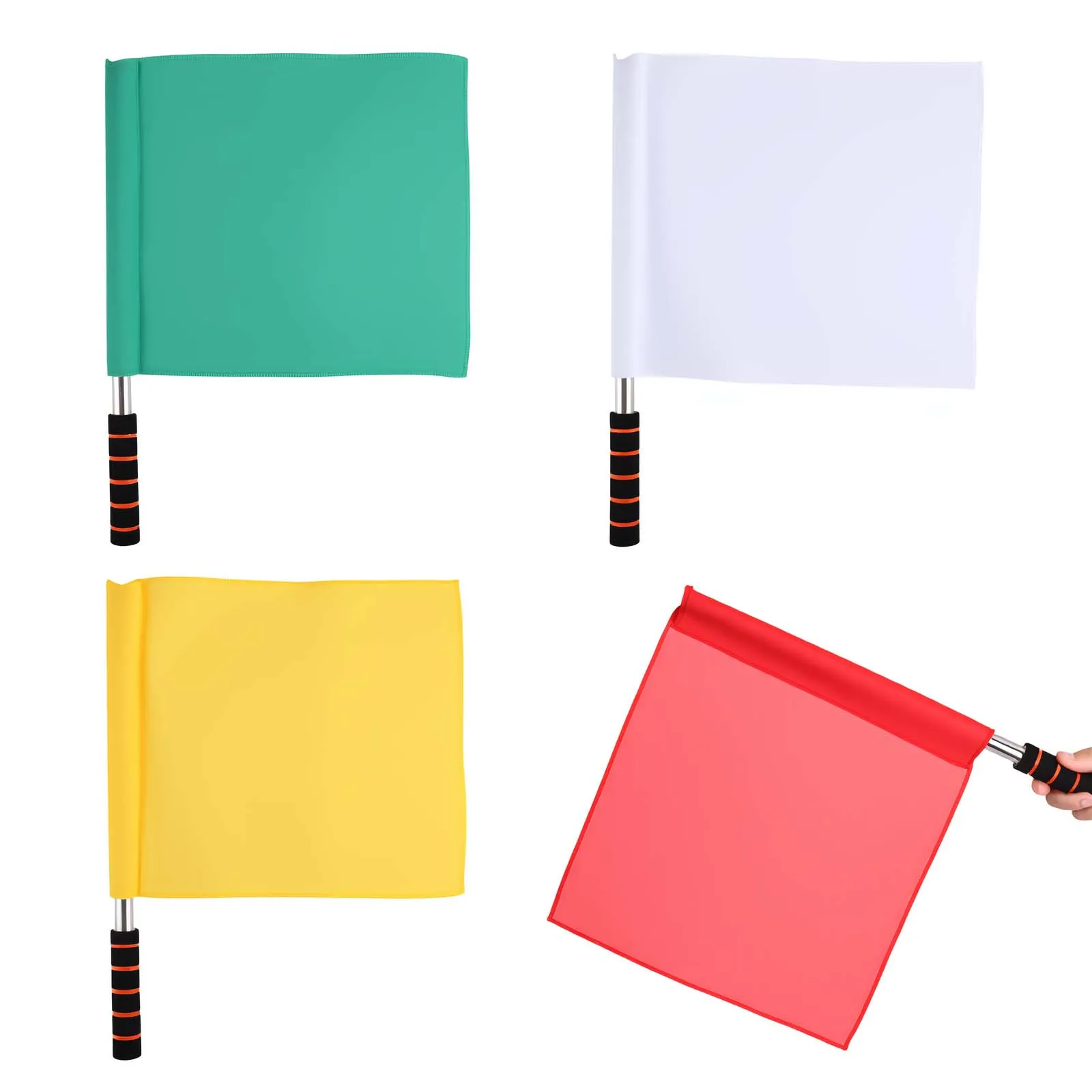 4pcs Referee Flags Stainless Steel Pole Hand Signal Equipment For Soccer Volleyball Rugby Linesman Competition