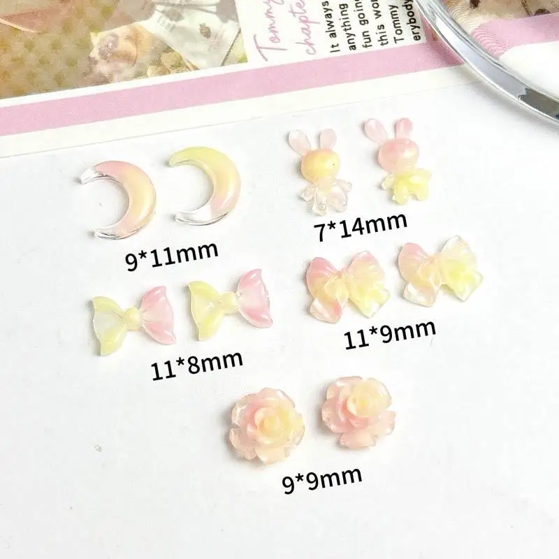 Random Mixed Cream Crescent Nail Charms Cute Glow In The Night Bow Flower Rabbit Nail Art Decorations Manicure DIY Accessories