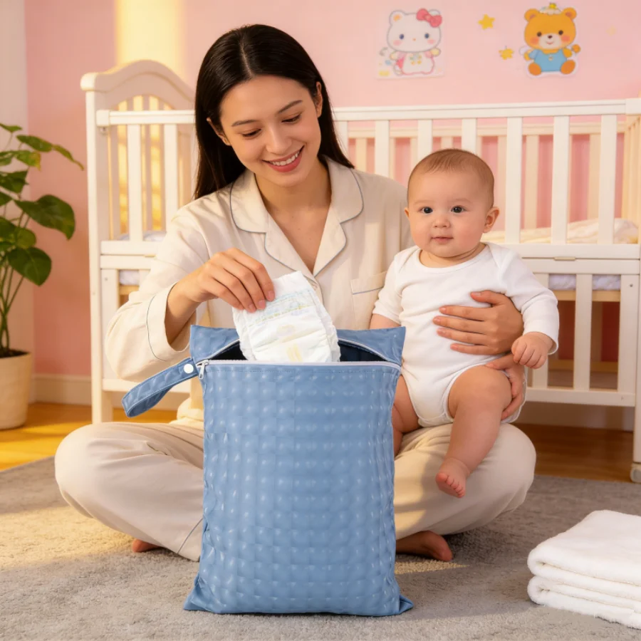 

Multi-functional recycled PU glossy fabric waterproof storage bag - baby stroller hanging bag for outdoor travel diaper bag