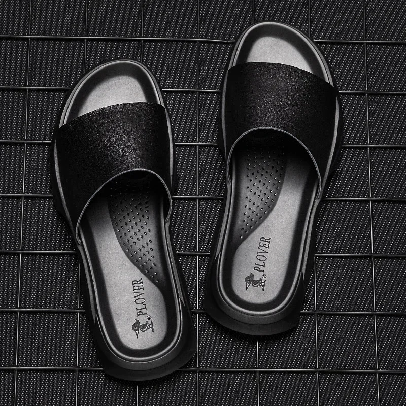 

New Men Shoes Genuine Leather Slippers Summer Casual Slides Street Cool Beach Shoes