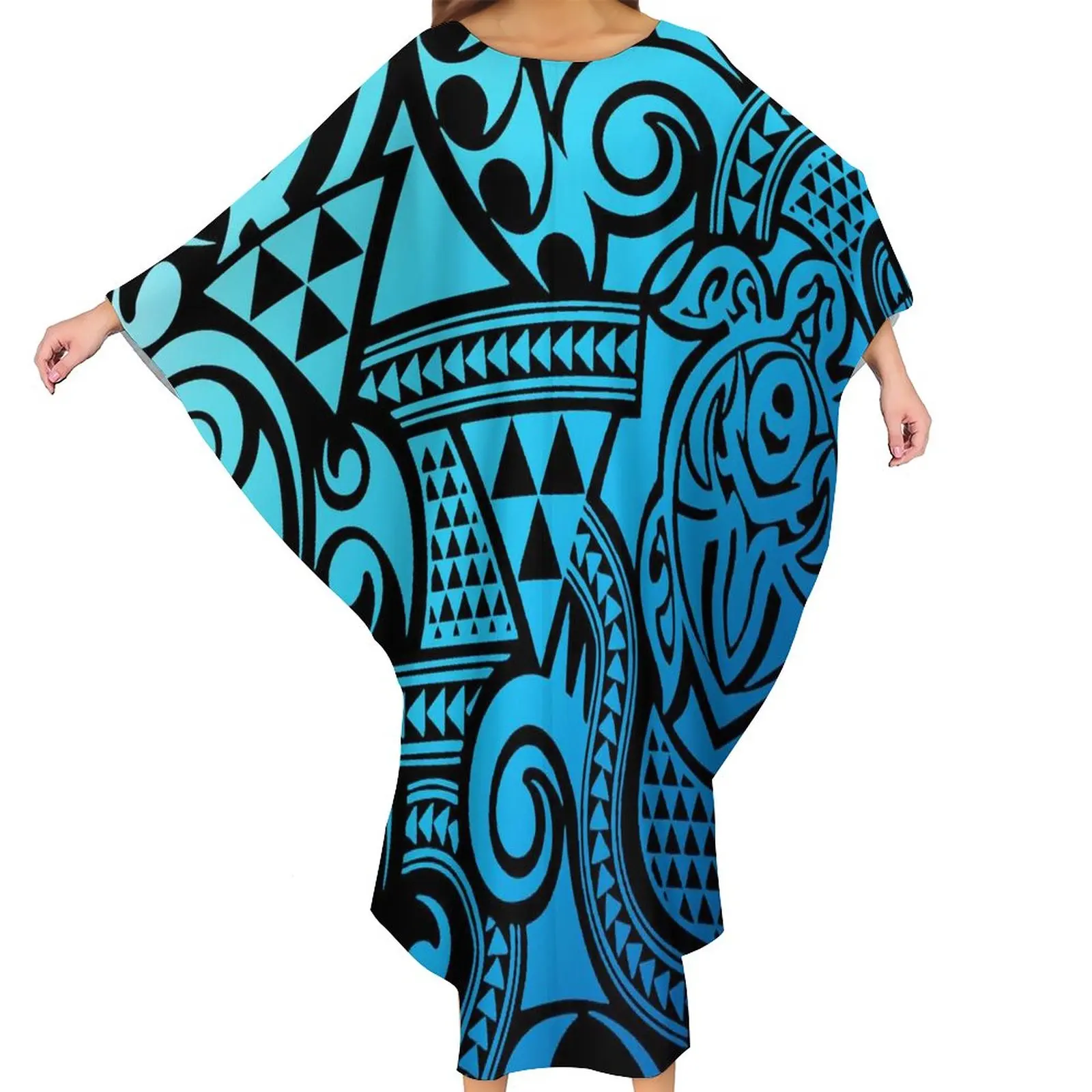 Pacific Island Art One Size Cloak Polynesian True Size Womens Clothing Oversize Bat Ponchos Tribal Design Samoan Butterfly Dress