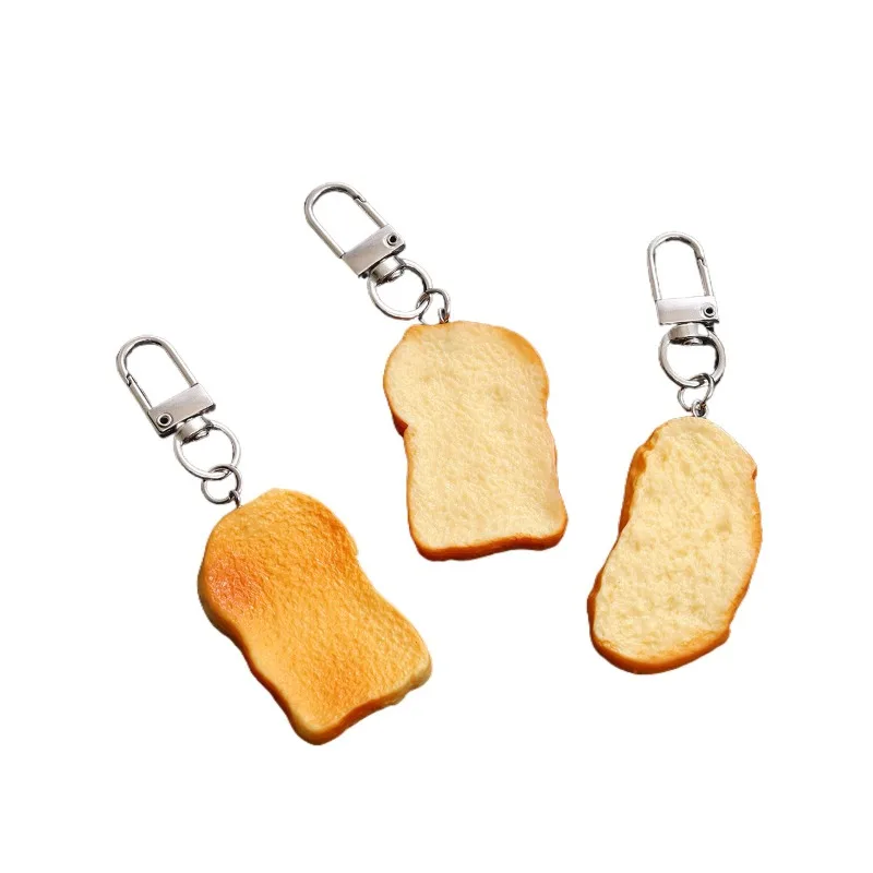 1pcs Simulated food keychain baked toast slices keyring creative PVC toast model food play DIY mode Car bag pendant Jewelry Gift