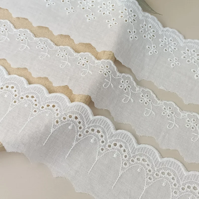 Cinta de encaje de algodón blanco de 15 yardas, tejido artesanal hecho a mano, cinta de encaje bordado Floral hueco, decoración textil para el hogar