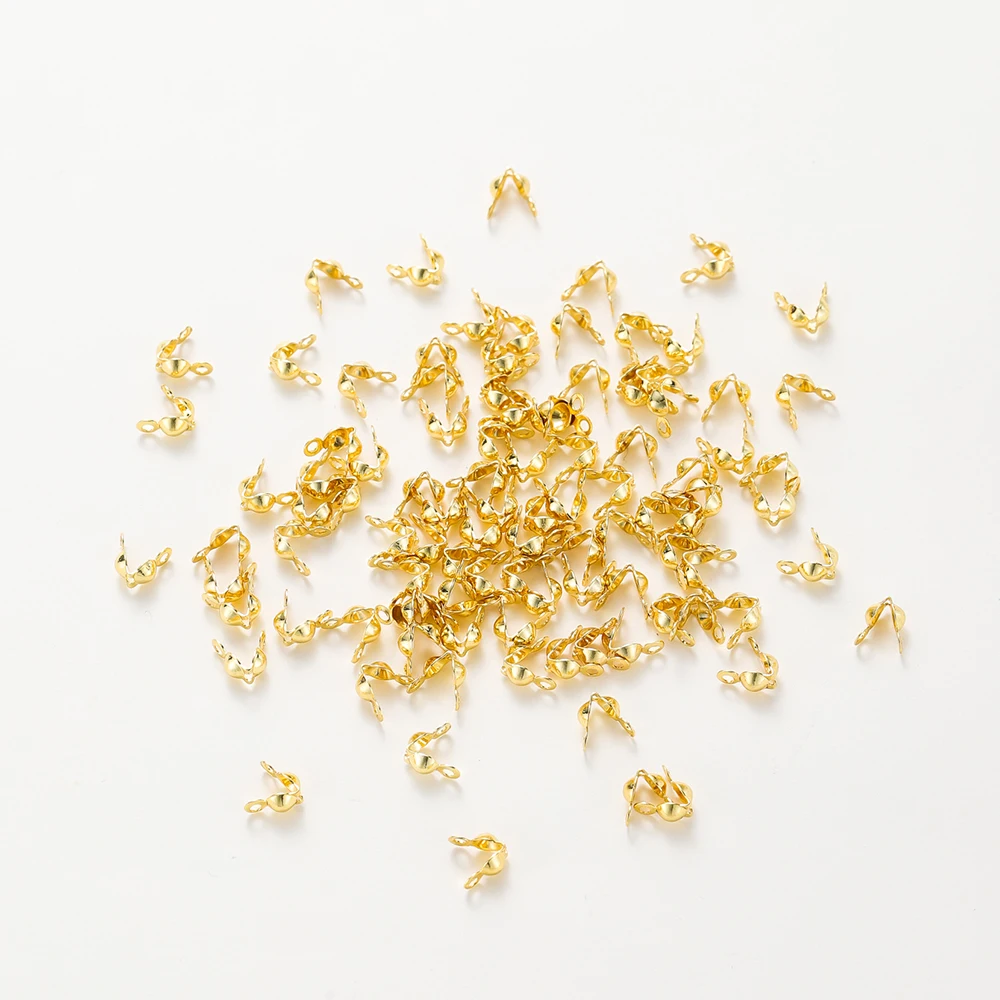 50-100pcs 14K Gold Plated Brass Double Hole End Clasp Beads Open Cover Crimp Connector Beads For DIY Jewelry Making Supplies