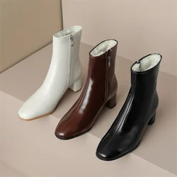 2023 New Autumn Split Leather Women Boots Square Toe Boots for Women Winter Boots Women Concise Knight Boots Black Short Boots