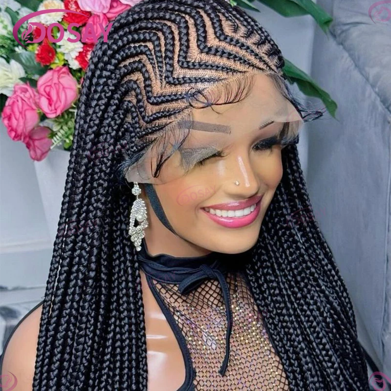 

36" Cornrow Braids Hair Wig Synthetic Braided Wigs For Women Full Lace Cornrow Braid Wig Braid African Knotless Box Braided Wigs