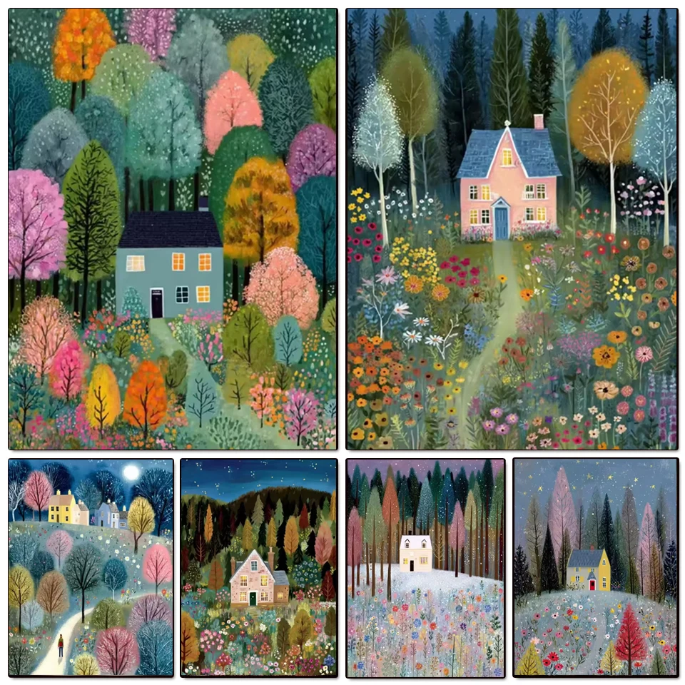 New 5D DIY Diamond Painting Kit Multicolor Fairy Tale Forest Landscape Full Diamond Art Mosaic Cross Stitch Home Wall Decor Gift