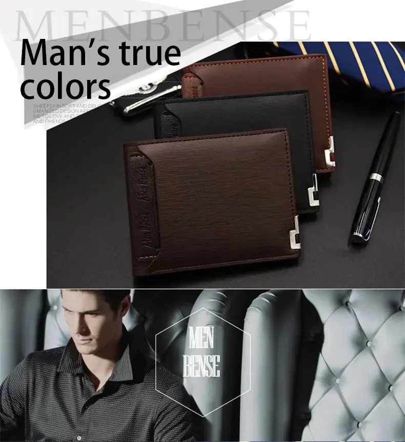 1Pc Hot Selling Men's Wallet Short Multifunctional Fashion Leisure Iron Edge Card Drawer PU Leather Wallet Fashion Clutch Wallet