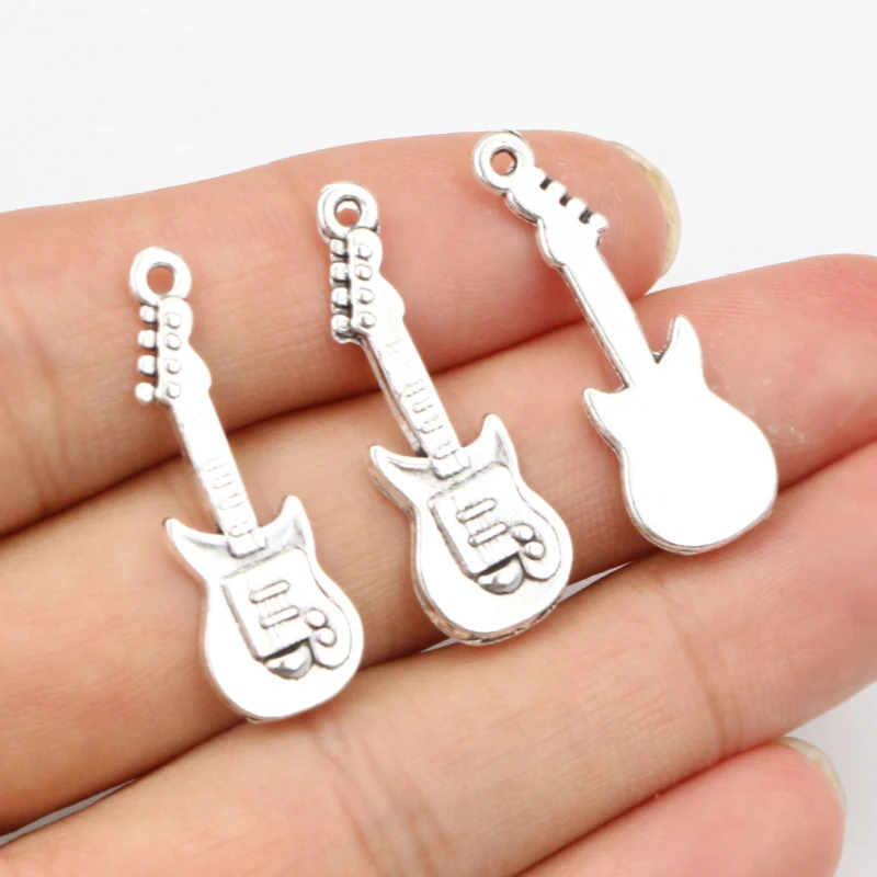 20pcs 31x11mm Antique Silver Plated Guitar Handmade Charms Pendant:DIY for bracelet necklace