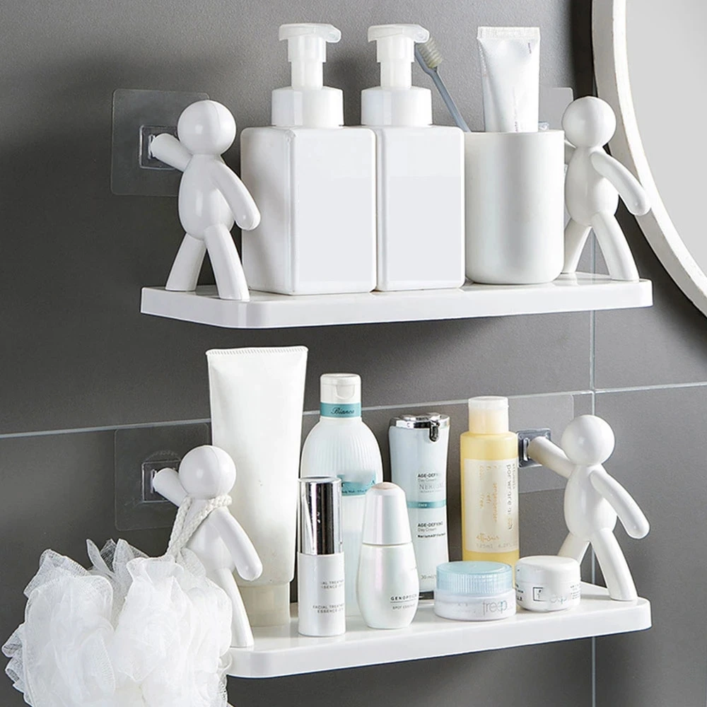 

Cute Bathroom Storage Rack Human-shaped Kitchen Shelf Shampoo Toilet Paper Shelves Punch-free Wall Hanging Cosmetic Organizer