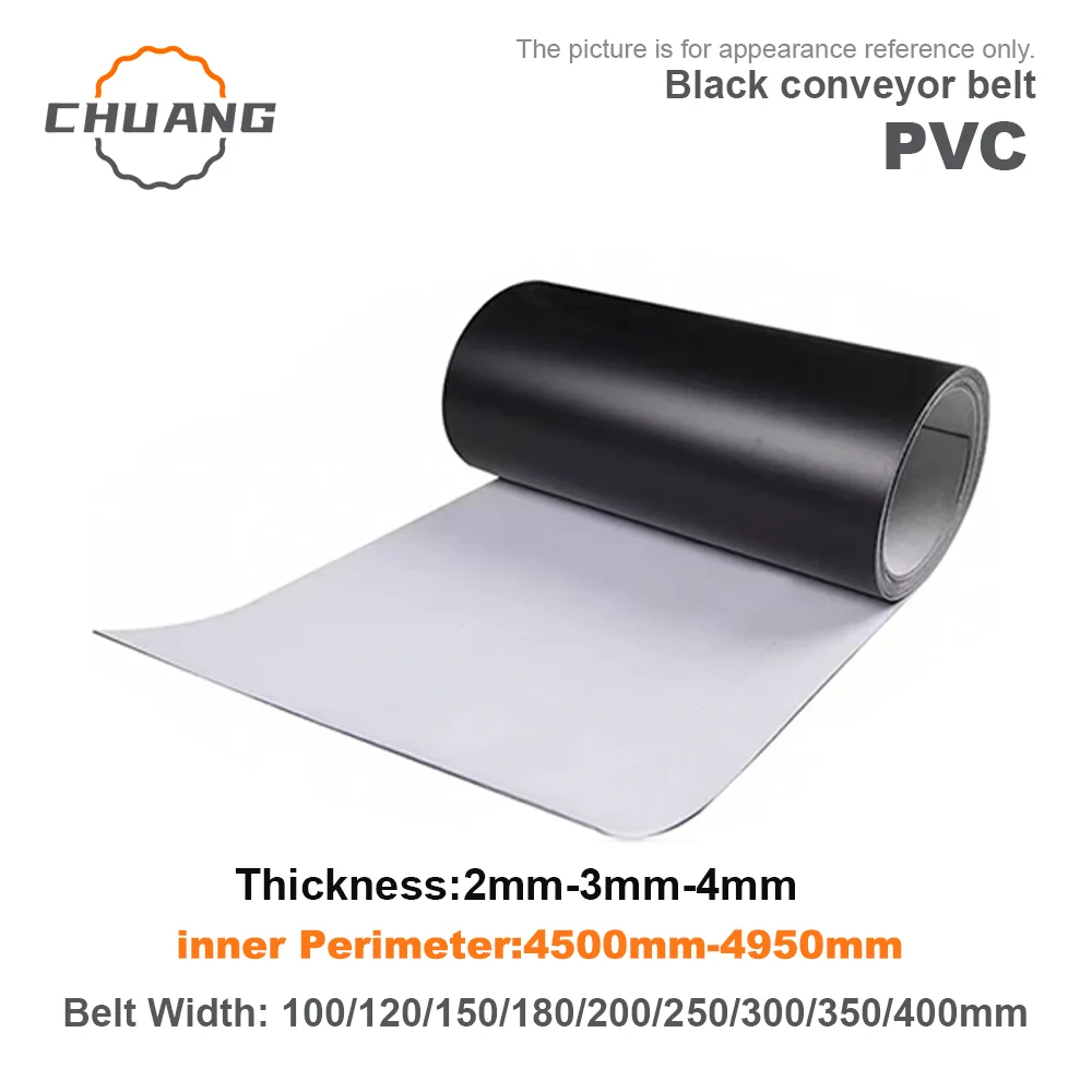 

Периметр ПВХ: 4500-4950 мм Ширина: 100–400 мм Черная промышленная трансмиссионная лента из ПВХ (настраиваемый размер)