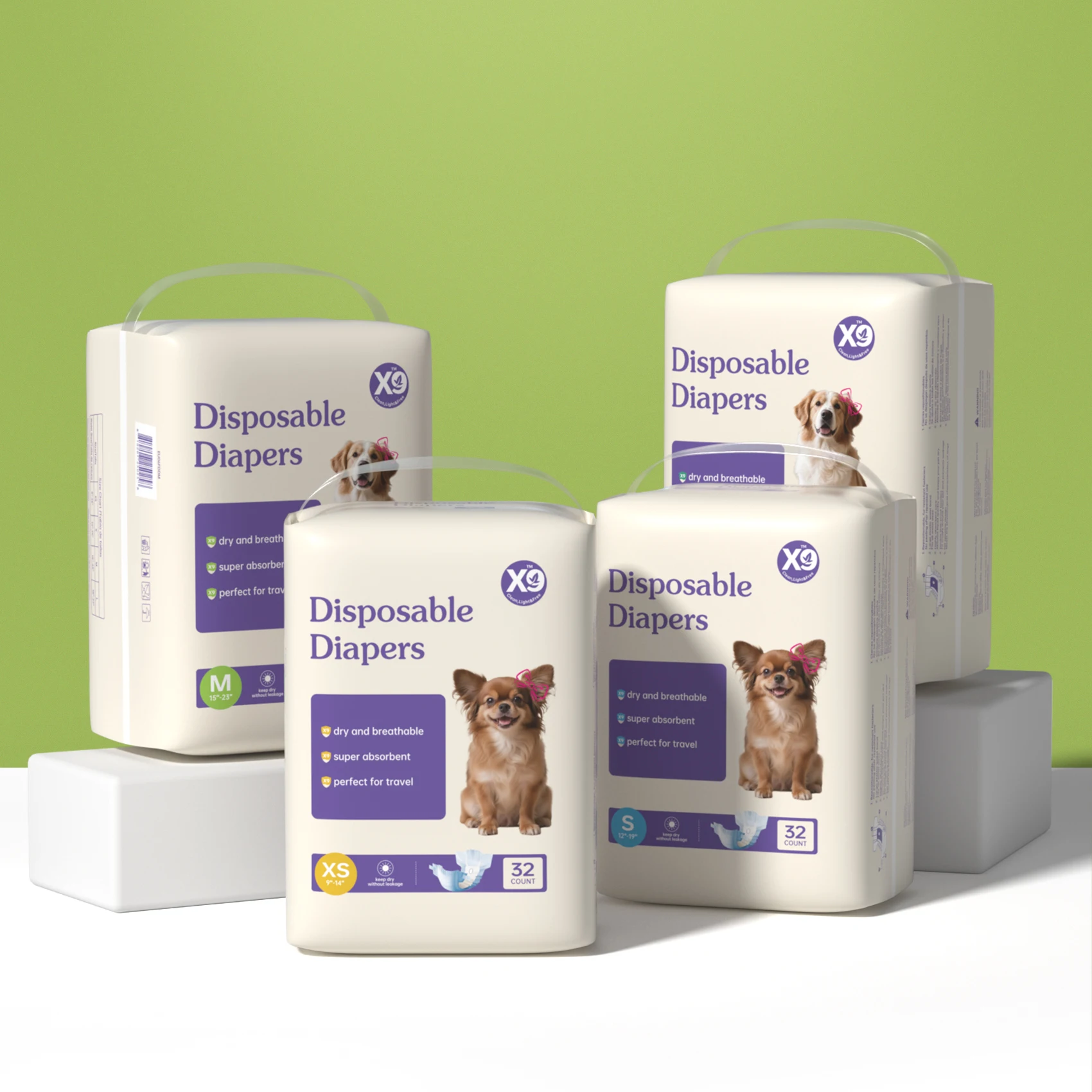 X9 32pcs Disposable Female Dog Diapers, Super Absorbent Leak Proof Pet Wraps for Dogs in Heat, Urinary Incontinence, Post-Surgery Recovery, Adjustable Fit for Small Medium Large Female Dogs