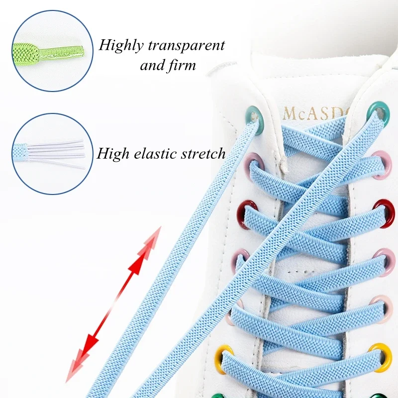 Tali sepatu datar tenunan tanpa tali sepatu tali sepatu cepat dipasang dan dilepas dalam 1 detik renda malas elastisitas logam warna magnetik