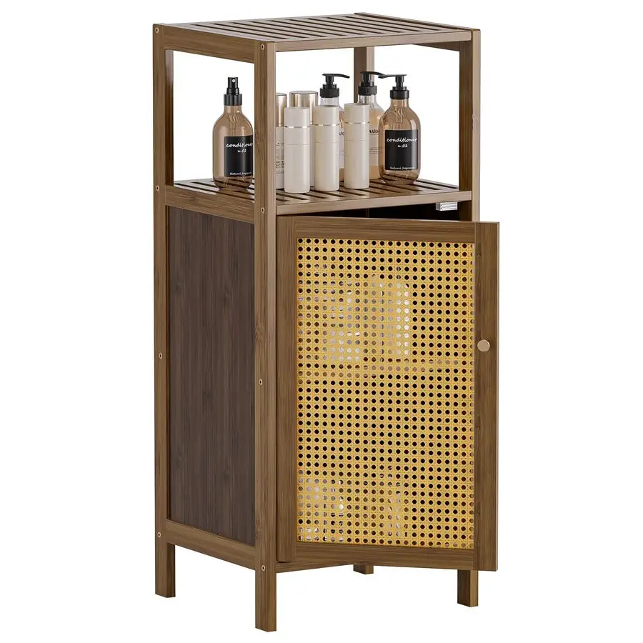 

Тумба для ванной из ротанга, бамбуковый шкаф для хранения с одной дверцей, отдельно стоящий небольшой буфет для гостиной, экономия пространства