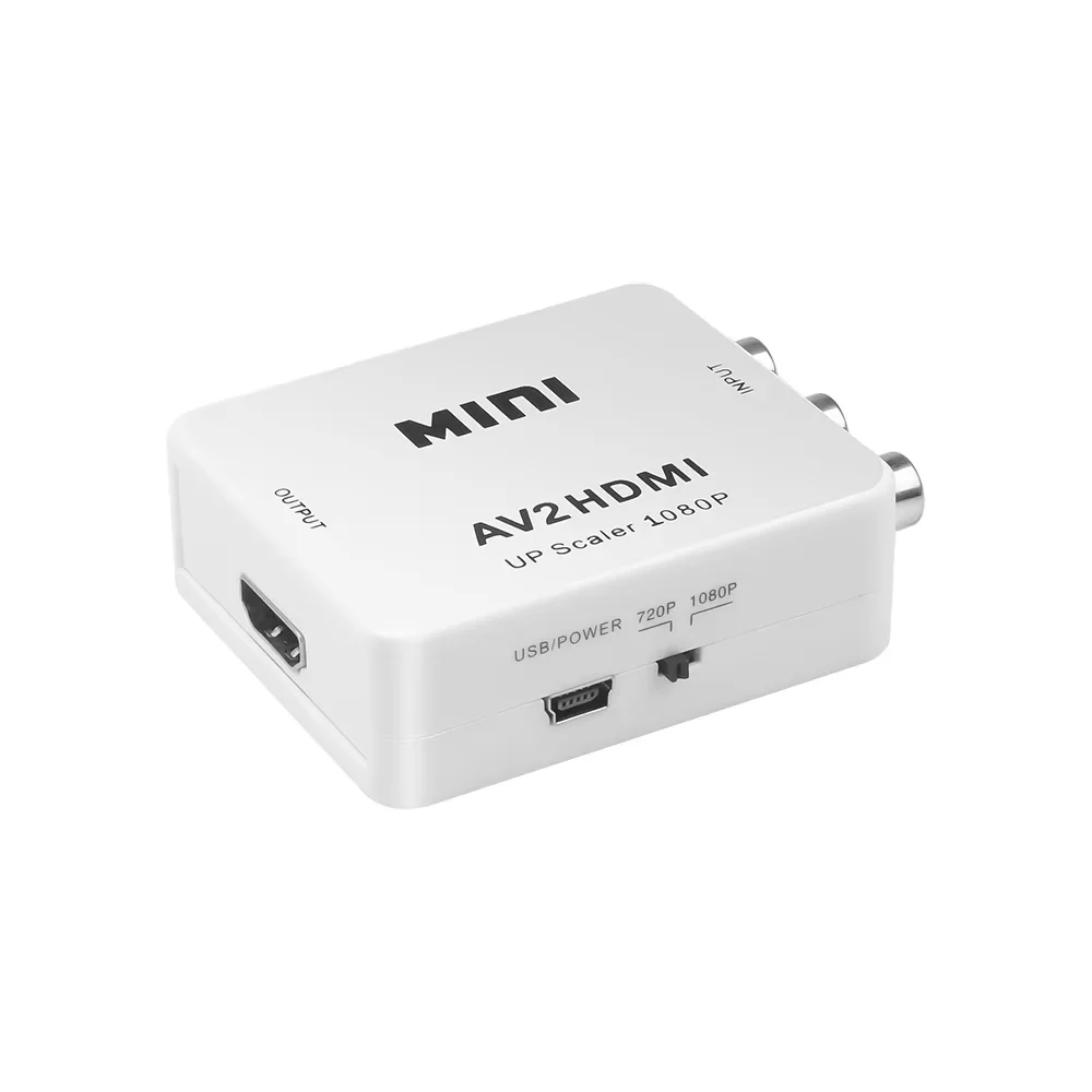 AV RCA CVBS na HDMI kompatybilny konwerter wideo 1080P MINI AV2HDMI Adapter skrzynka konwerterowa na projektor HDTV dekoder