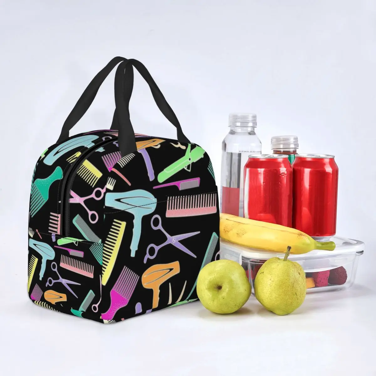 Salon Hair Dressing Tool Pattern Insulated Lunch Tote Bag for Women Hairdresser Barber Gift Resuable Thermal Cooler Bento Box