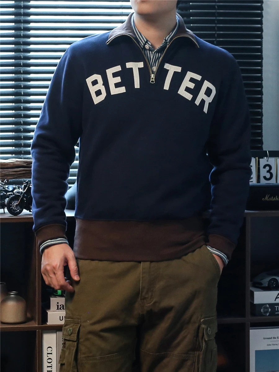 

American Sle Thiened Hoodie High Collar Zipper f Open Cotton Blend Men's Sweatirt for Autumn Winter Spring