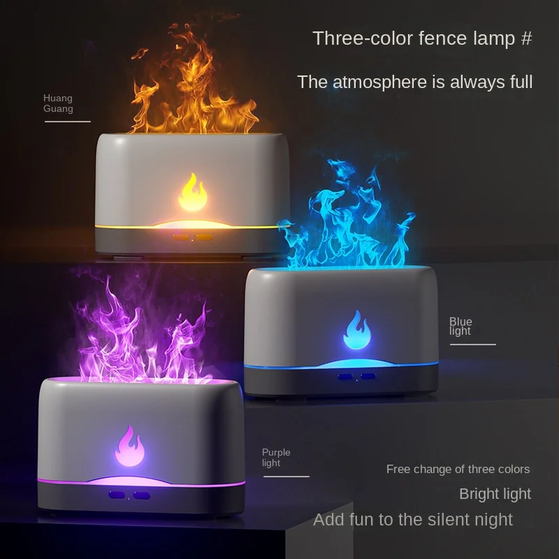 

Три цвета пламя ночник увлажнитель воздуха машина для ароматерапии с высоким объемом тумана спальня новый трансграничный хит продаж Air Hu