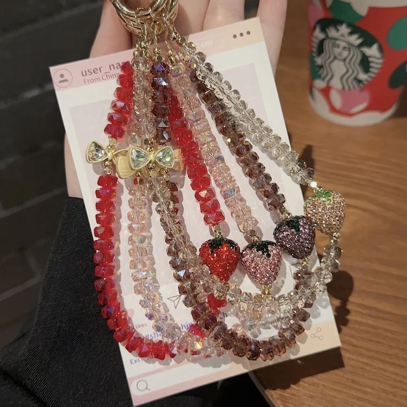 New Cute Cartoon Fashion Strawberry Ball Phone Case Hanging Chain, Hanging Rope, Keychain, Backpack Hanger, Gift for Girlfriend