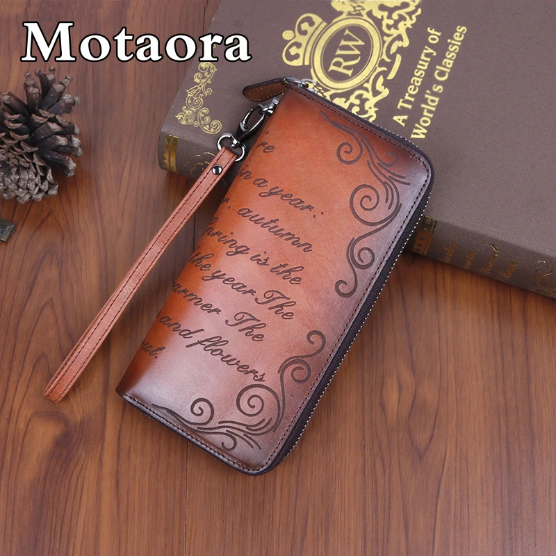 

MOTAORA Wallets For Women Luxury Handmade Vintage Genuine Leather Purse Embossed Letter Clutch Female Wallet 2024 New Purses Bag