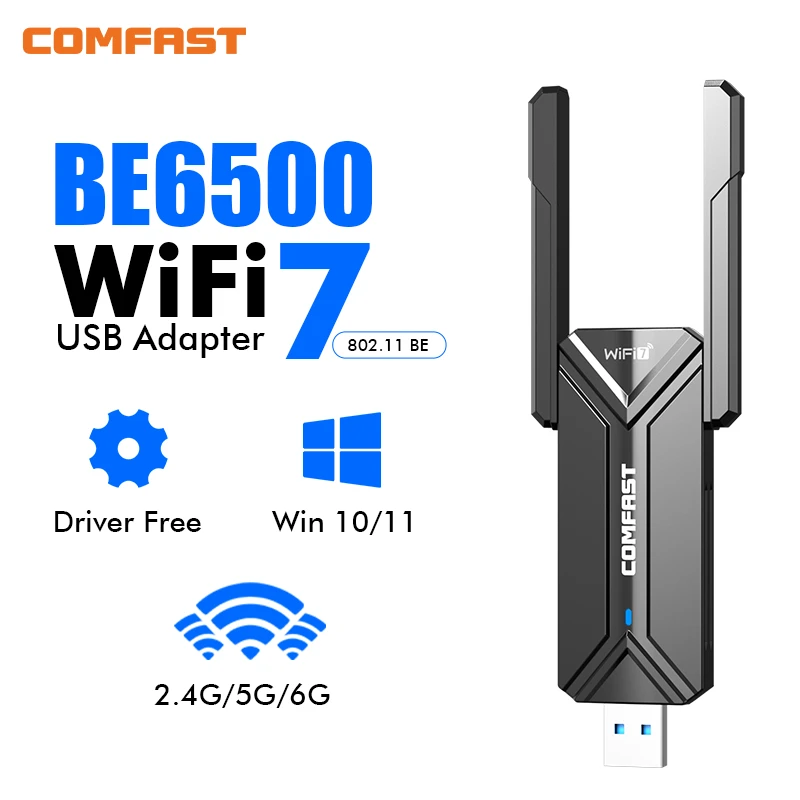 Imagem -05 - Comfast Be6500 Wifi Adaptador Usb 6ghz 5g 2g Adaptador Wifi7 Cle Usb3.0 Receptor Antena para pc Placa de Rede Unidade Livre Dongle