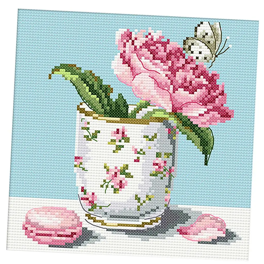 

Stamped Cross Stitch Kit Floral Cotton 11ct 14ct Embroidery Painting Making Supplies for Wall Decoration