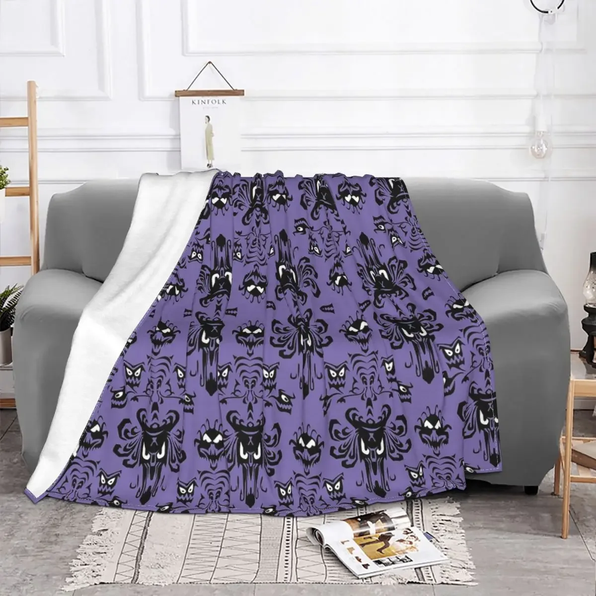 Custom Grimace Haunted Mansion Blanket Velvet Halloween Horror Soft Throw Blanket For Outdoor Travel Bedspread
