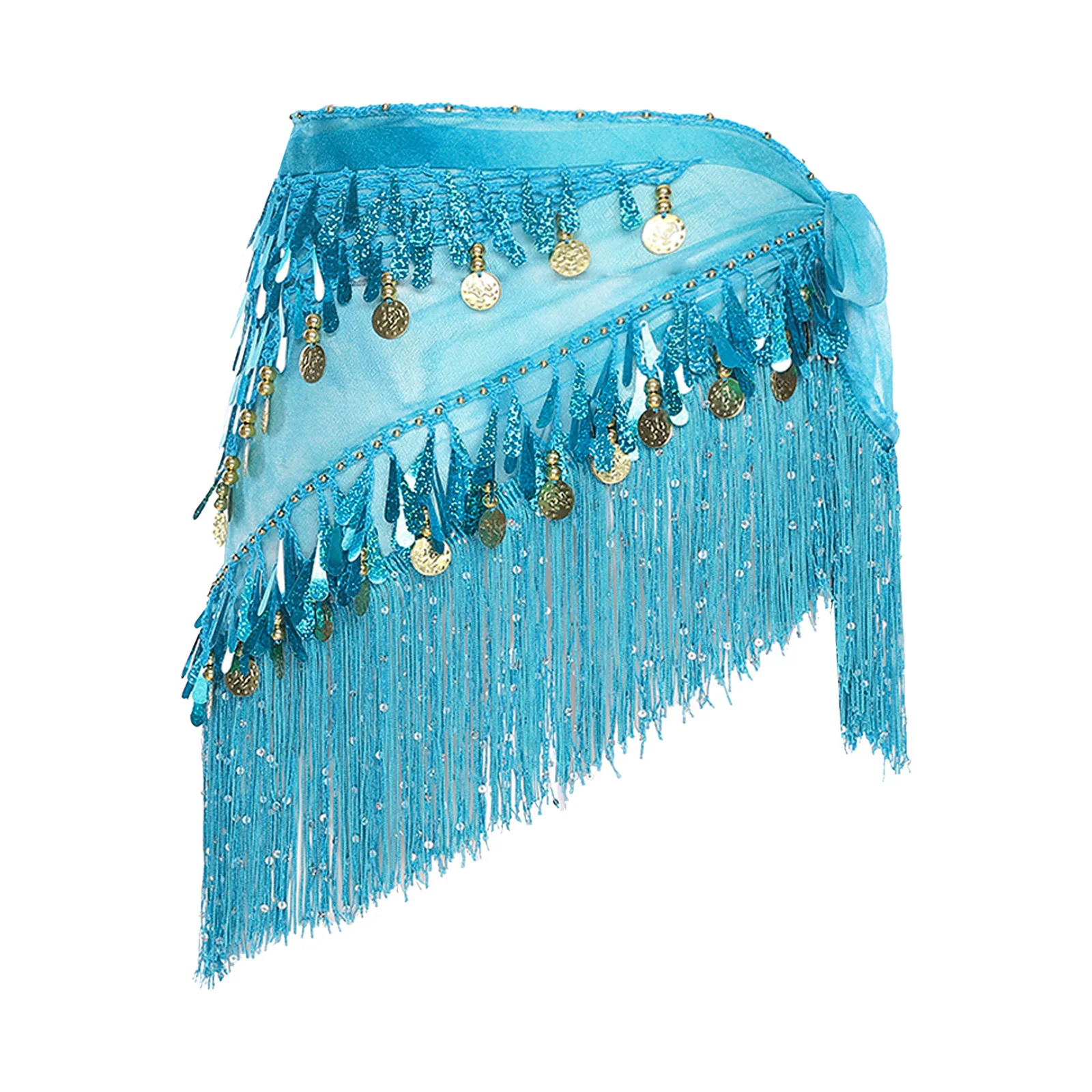 Buikdans Hippe Sjaal Vrouwen Latin Dansvoorstelling Kostuum Glanzende Lovertjes Kwastje Prachtige Hanger Driehoek Hippe Rok Danskleding