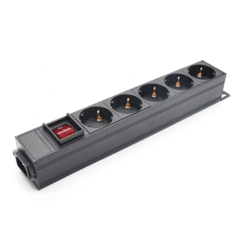 Aluminum Alloy Power Strip PDU Distribution Unit 5 Ways EU German Socket Outlets iec C14 Input NO extension cord