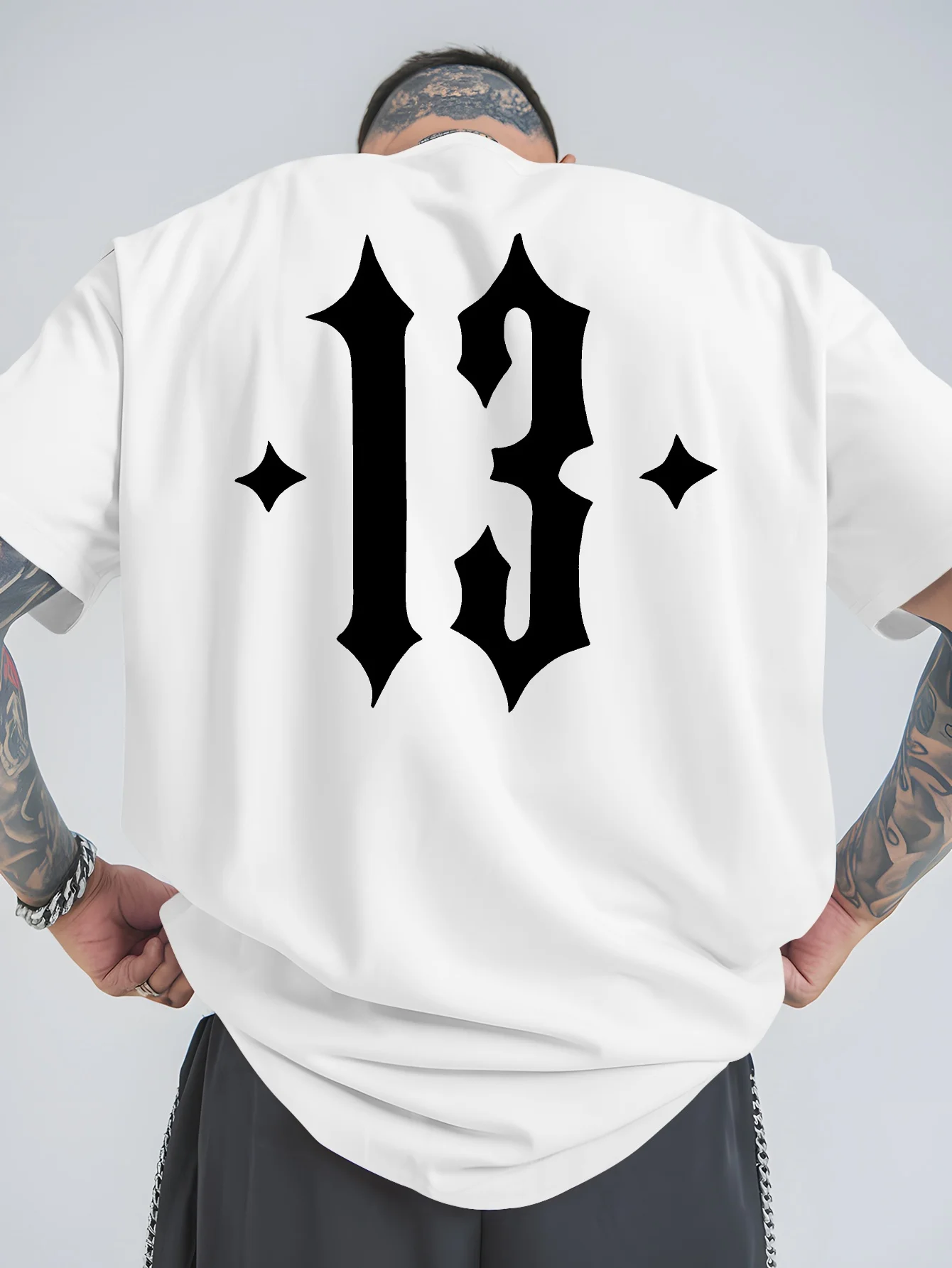 Fashion T-shirt With Large LOGO Print on The Back Summer Trendy Short Sleeve Tee Oversized Soild Color Men's Crew Neck T-shirts