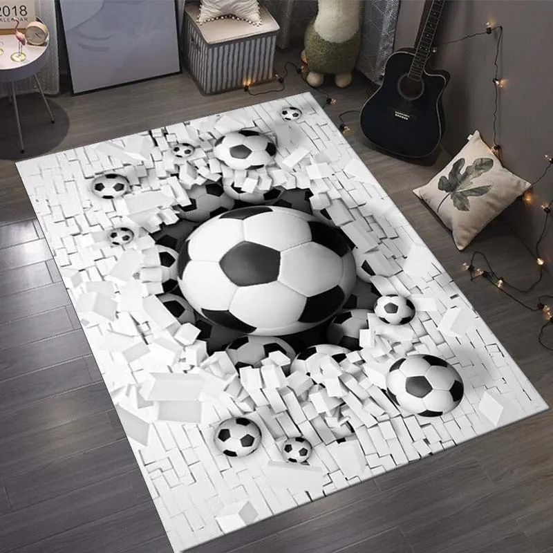 3D Soccer Ball Doormat, Black White Football Rug, Sports Kids Floor Mat, Non-Slip Entryway Carpet, Boy Room Home Decor