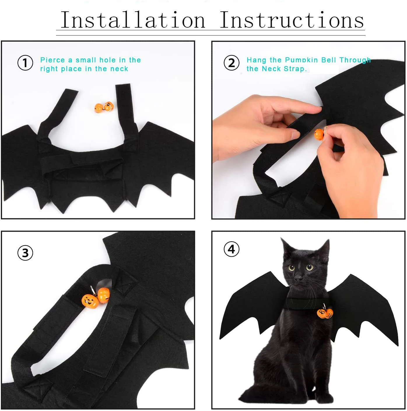 Halloween Cat Bat Wings Pet Costume with Pumpkin Bells for Halloween Party Decorations Cute Puppy Dog and Cat Collar Bat Wings