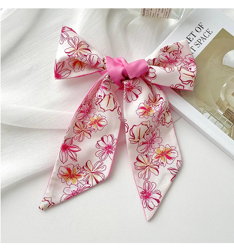 2024 New Bright Colorful Pink Design Women Silk Scarf Luxury Fashion Hairband Small Long Ribbon Bag Scarves Foulard Headscarf